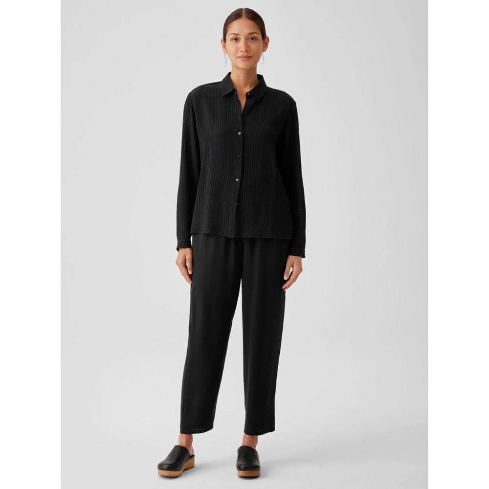 EILEEN FISHER Linen Pants Black Wide Leg Ankle Cropped Cotton Lightweight Large
